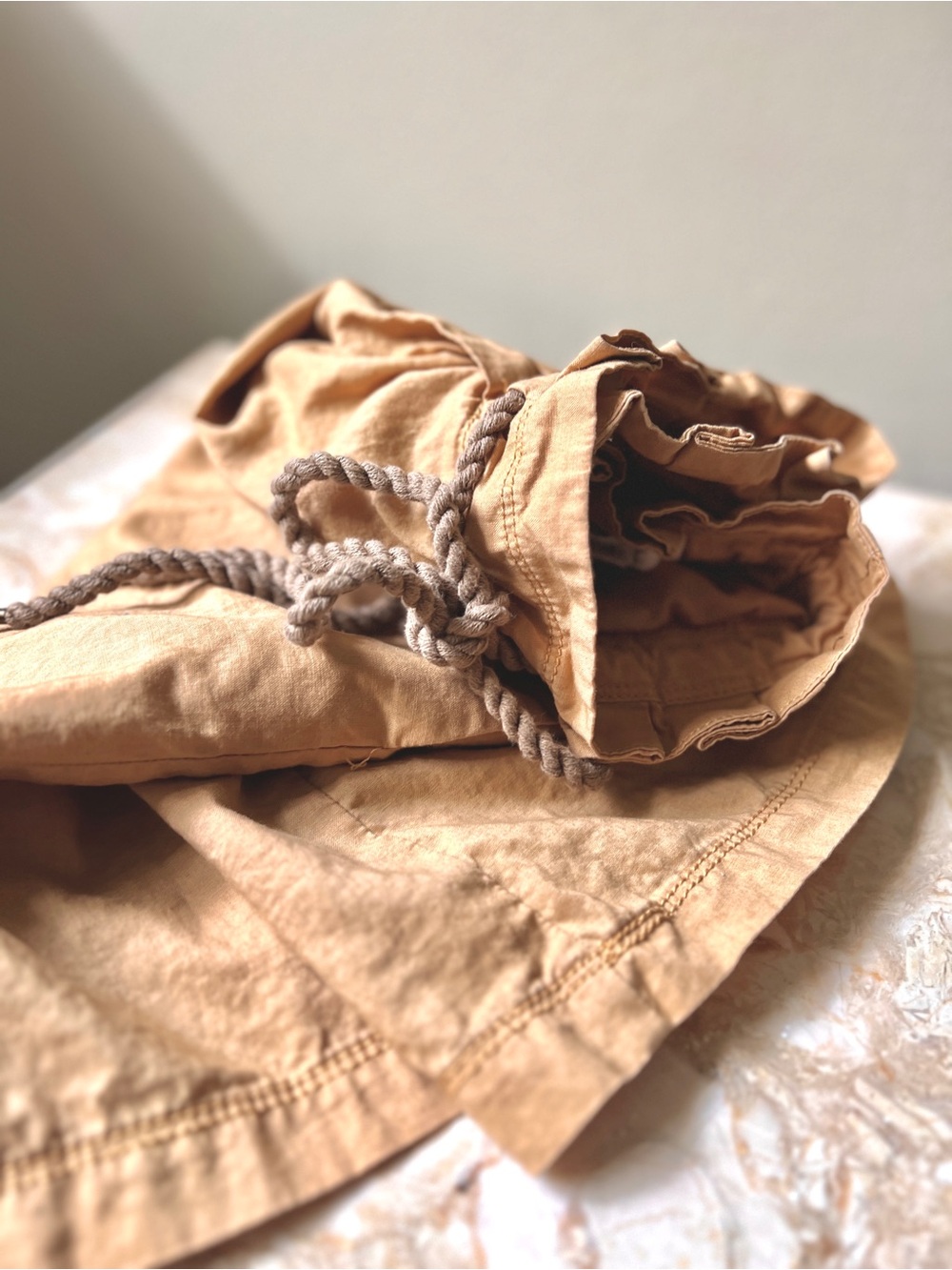 Drawstring Linen-Blend Skirt in Camel Anne Taylor Ramie Cotton Beige Mini Skirt